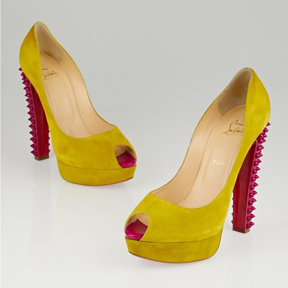 Christian Louboutin Babel Clou 150mm Yellow Suede and Patent Platforms SIZE 39